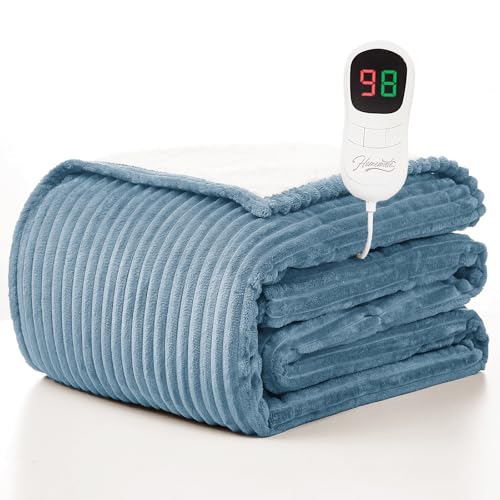Image of Homemate Heated Blanket Electric Throw - 50 inchx60 inch Heating Blanket Throw 1 /2 /4 /6 /8 Hours Auto-Off 10 Heat Levels Over-Heat Protection Soft Flannel Sherpa ETL Certification