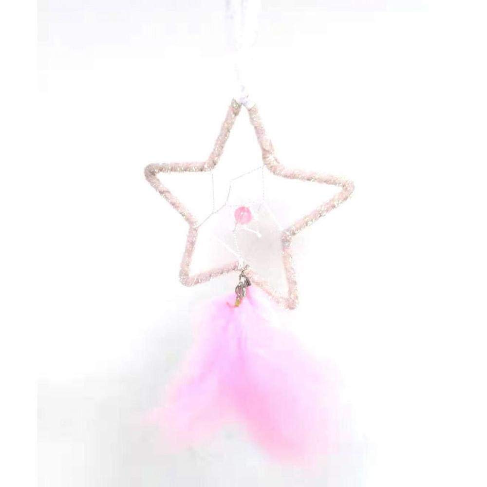 Rails Petite Étoile Attrapeur de Reves Plume Rose Attrape Reve Fait à la Main Loisir Creatif Attrape Reve pour Chambre d'enfants,23x9.5cm
