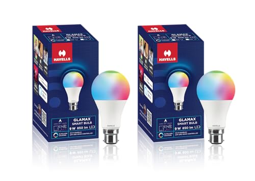 Havells Glamax 9W LED WiFi Smart B22 Bulb|Energy Efficient|Music Sync Function|Compatible with Amazon Alexa and Google Assistant|Multi User Feature|Ma