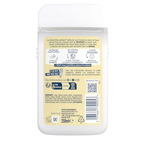 Le Petit Marseillais, Extra Soft Milk Shower Cream (250 ml bottle), Shower gel with 92% natural ingredients - Image 2