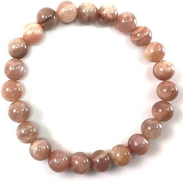 Yonku Hand_Crafted Jewelry Handmade Natural Gemstone Bracelet Peach Moonstone Round Beads 7.5" for Men,Women Stretch Healing Reiki Bangle | 8mm YO-BRACE-14436