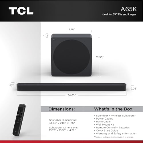 Image of TCL Design Series Bang & Olufsen A65K | 3.1.2 Sound Bar with Wireless Subwoofer for Smart TV | Ultra Slim Dolby Atmos DTS:X AI Calibration | 460W Bluetooth Home Theater Audio System | 2026 Model