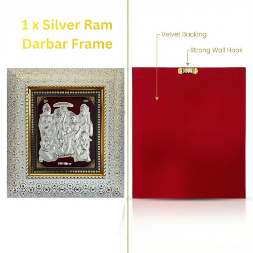 Image of ARTSMINE - Silver Ram Darbar Wall Frame - 999 Silver Art|Premium Finish|Auspicious Spiritual Decor|Ideal for Pooja & Gifting - 1 Unit