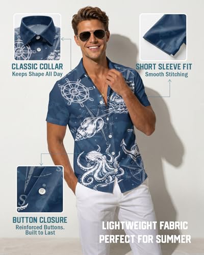 Image of 99TIMORO Tropical Printed Men's Hawaiian Shirts Short Sleeve Top | Culture Character Button Down Shirt Lightweight Breathable Beach Vacation Business Casual Summer Gifts Classic Fit