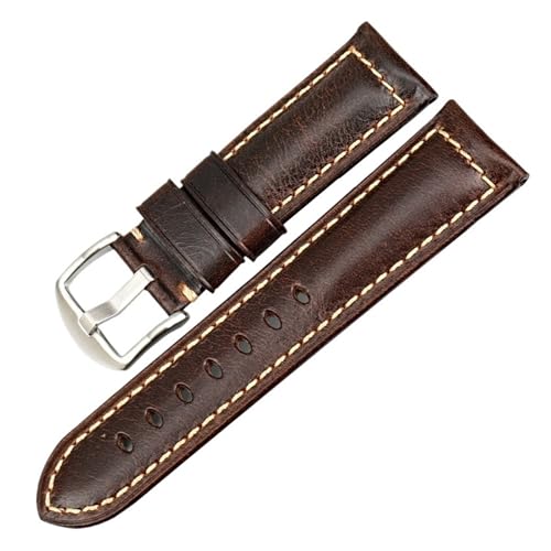 Bracelet de montre bleu fait main en cuir ciré vintage avec boucle noire 20-24mm