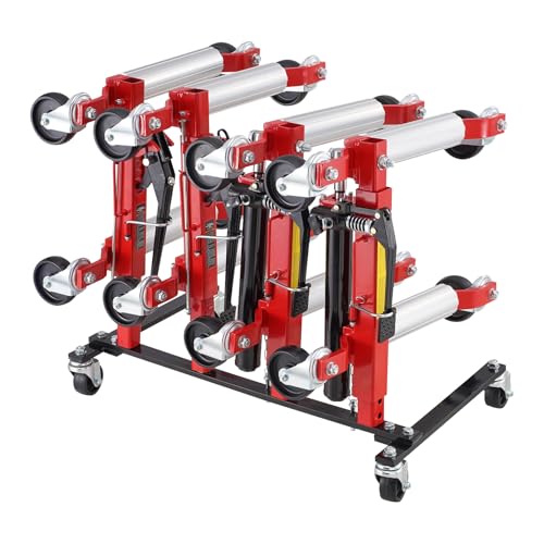 Risparmio di spazio: il design ottimizzato del rack del cric per ruote consente di riporre in modo organizzato i carrelli a quattro ruote, anche in spazi ristretti. Una soluzione di stoccaggio ideale per garage domestici e officine di riparazione auto.