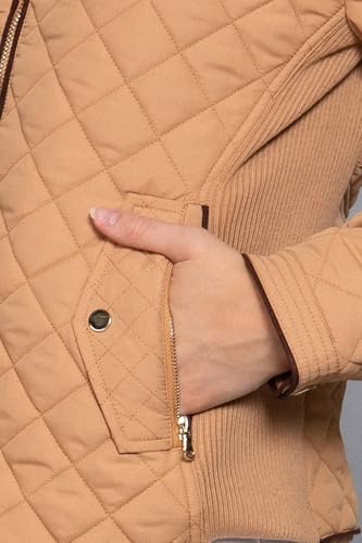 NE PEOPLE Women’s Quilted Jacket – Lightweight Long Sleeve Full Zip Up Casual Stand Collar Coat Outerwear with Pockets NEWJ22 Caramel S - Thumbnail 4