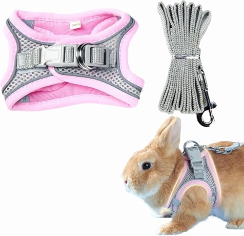 FORZENA Rabbit Vest Harness Leash Set Breathable Outdoor Walking Reflective Strips Jacket for Small Pet Kitten Puppy Guinea Pig Ferret (S,Pink)