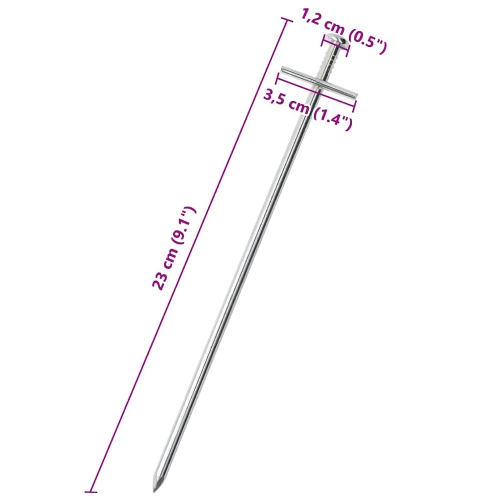 Lot de 24 piquets de tente en acier galvanisé - Longueur : 23 cm - Diamètre : 6 mm - Accessoire de tente robuste pour camping, randonnée, festival et extérieur - Fixation avec tête en forme