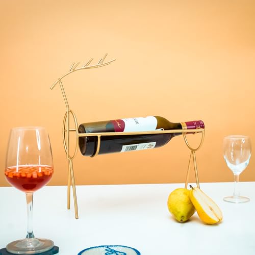 Image of Reindeer Wine Bottle Holder | Single Bottle Wine Rack | Wine Bottle Stand | Beer Bottle Holder | Secret Santa Gifts for Christmas New Year Birthday | Gift for Friend Retirement (Gold Colour)