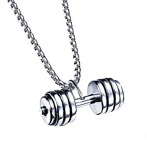 ASkinds Barbell Pendant Necklace Dumbbell Chain Necklace Fitness Gym Weight Lifting Necklace Jewelry Gift for Men Women