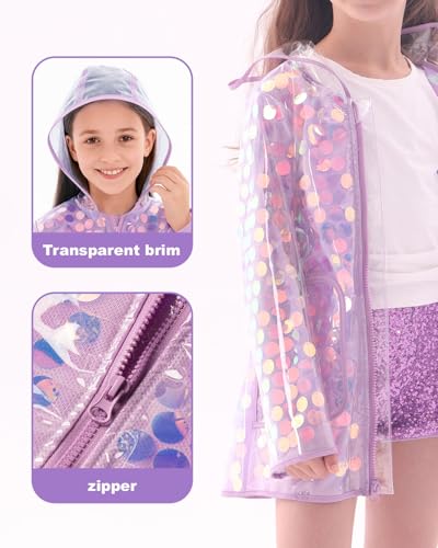 WELAKEN Girls Sequin Raincoat Waterproof Reusable Hooded Outwear Rain Jacket with Lining3