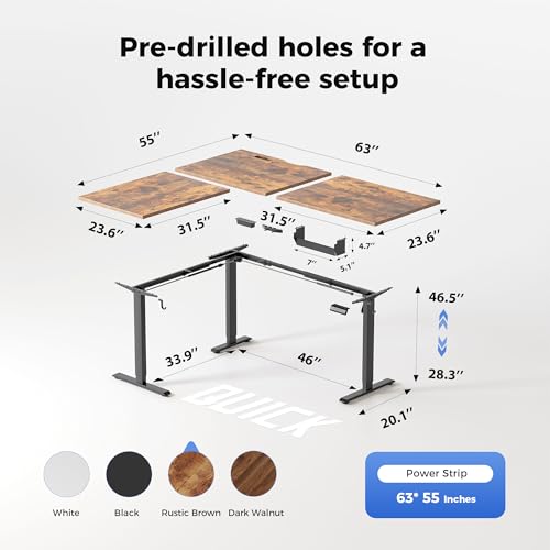 Image of Agilestic Electric L Shaped Standing Desk 63 x 55 Inch with Power Outlet, Height Adjustable Corner Stand up Desk with Cable Management,Sit Stand Home Office Workstation with Splice Board, Rustic Brown
