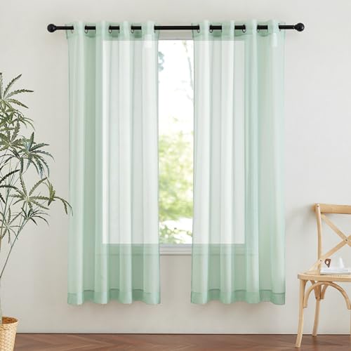 Image of NICETOWN Sage Green Sheer Curtains 72 inches Long, Grommet Light Filtering Window Treatments Airy & Breathable Soft Drapes for Kids Room /Bedroom, W54 x L72, 2 Panels