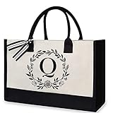 Modische Segeltuch-Handtasche für Damen, mit Buchstaben, bedruckt, tragbar, Einkaufstasche, Q