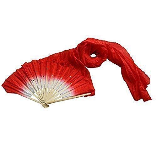 Zoloyo Dance Fan,1.8m Hand Made Colorful Belly Dancing Bamboo Long Silk Fans Veils for Party Stage Performance (5 Colors) (Red)