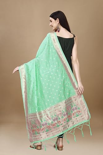 Image of DEVANGI Women's Woven Banarasi Silk Dupatta /Chunni For Women, Floral Print 1 Meter Wide and 2.3 Meter Length Printed Designer Dupatta /Chunni For Girls