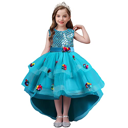 Robe de bal à fleurs bleue pour mariage et fête de Noël