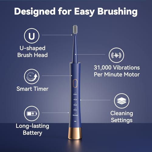 JTF Orthodontic Electric Toothbrush for Braces Teenages, Adults & Kids, 2 Hours Charge for 45 Days, 6 Unique U-Shaped Brush Heads, 5 Modes & Timer, IPX7 Waterproof Rechargeable Sonic Toothbrush, Blue - Image 8