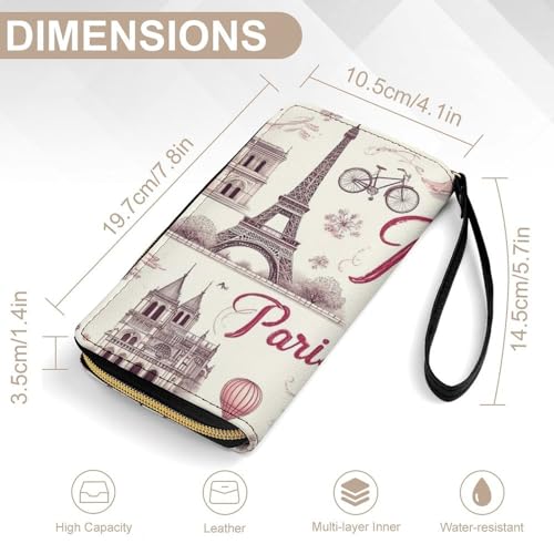 Fashion Decor Wallet, Long PU Zipper Wallet, Travel Purse Fashion Design, Huge Storage Capacity Purse With Rope Paris Pink Eiffel Tower2