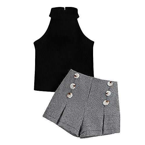 Image of Hopscotch Girls Polyester Solid Slim Fit Blouse And Short Set in Black Color