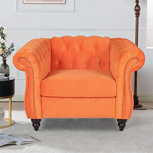 LEVNARY Velvet Chesterfield Armchair, Modern Sofa...