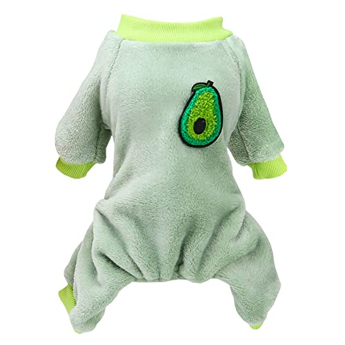 Izefia Dog Sweater Clothes Fleece Woolen Winter Warm Sweat Shirt 4 Legs Jumpsuit Pajamas Fruit Simple Sweater for Small Dog Medium Cat Green M