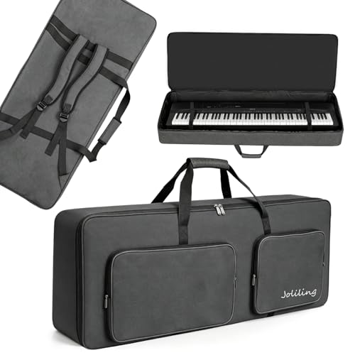 Image of Joliling 61 Key Keyboard Gig Bag, 600D Oxford Portable Electric Piano Case with 10mm Padding, Waterproof Shockproof Keyboard Backpack with Adjustable Shoulder Straps (For 61key-107 * 17 * 45cm)