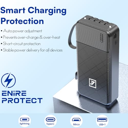 Image of ONE 7 Multifunction Power Bank 21000mAh | Built-in Cables (Type-C, Micro USB, iOS) | 17W Fast Charging | LED Battery Display & Torch | Mobile Holder Stand | 6-in-1 Portable Charger (ON PB-34)