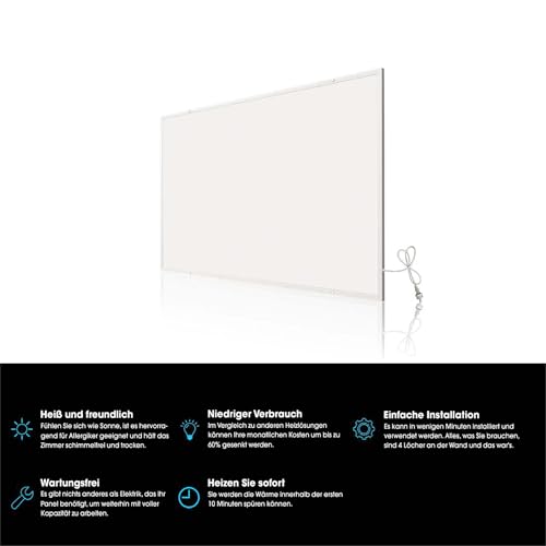 Wiltec Infrarotheizung 290 Watt, energieeffizienter Heizkörper, Wandmontage Elektroheizung, Heizpaneel, IR Heizung-4