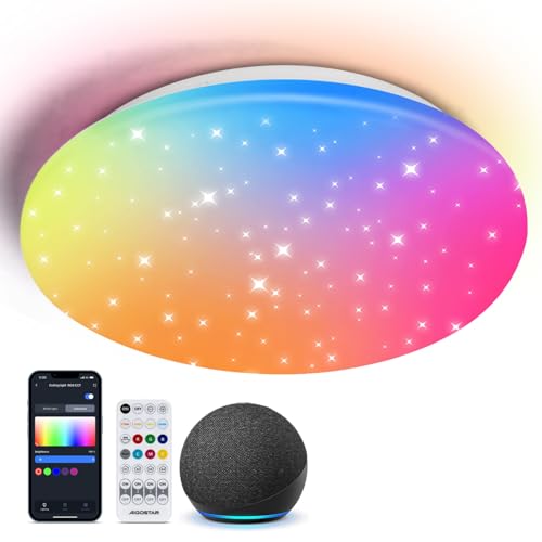 Aigostar Mesh- Plafon LED Techo Bluetooth Mesh, 18W, 2000LM, 3000K-6500K y RGB regulable, IP44, Φ35CM, Plafón LED Inteligente Compatible con Alexa, Lampara Techo Alexa para Salon/Dormitorio/Baño