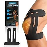 TASZOOS Pre-Shaped Kinesiology Tape for Knees - 14Pcs Waterproof Knee Tape for Knee Pain Relief, Knee Support - Elastic & Breathable Athletic Tape for Running, Hiking, Squats, Sports (Black)