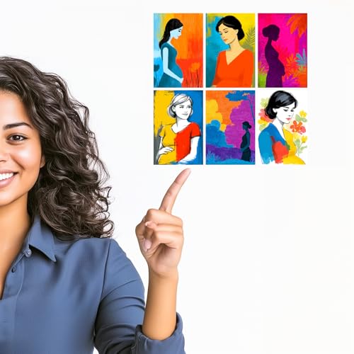 Image of SiddArtify Modern Woman Wall Art Poster Print Set - Colorful Abstract Female Portrait Decor for Living Room Bedroom Office - Set of 2-4x6 Inch - Board (Pack of 6) - Sticker (Pack of 6)