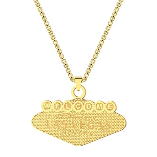 Collier Las Vegas le cadeau doré idéal avec son pendentif souvenir du Nevada pour homme et femme
