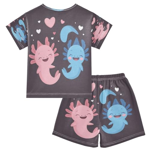 Pajama Sets Short Sleeve Cute Axolotls with Hearts Soft Cotton Summer Sleepwear 2 Piece PJS Size 5-14T2
