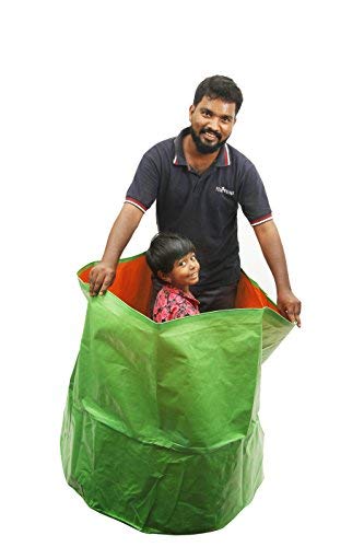 Image of Bio Blooms Round HDPE Grow Bag for Terrace & Kitchen Gardening | Pack of 5 | 36x36 | 200 GSM Heavy Duty Outdoor Planter | Durable for Vegetables, Flowers & Plants (Green & Orange)