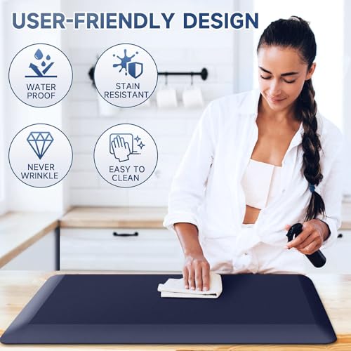 Image of 4 /5 Inch Thick Kitchen Mats for Floor, StepRite Kitchen Rug for Standing Desk, Non-Slip, Thicker, Stain & Water Resistant, Comfort Anti Fatigue Floor Mat for Home, Kitchen, Office - Blue,108 * 30''