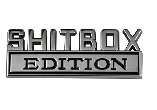 Image of 1Pc Metal Shitbox Edition CAR Emblem Badge 3D Sticker Decal Compatible with F-150 F250 F350 Silverado 1500 2500 3500 (Chrome)