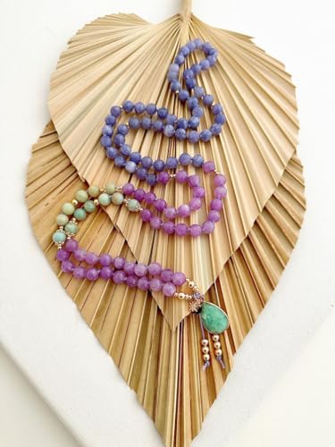 Perles de méditation authentiques en tanzanite et amazonite de 8 mm