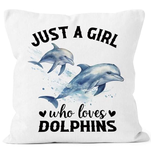 MONALET Just a Girl Who Loves Dolphins Throw Pillow Cover 18x18, Gifts for Dolphin Lovers, Decor for Bedroom Living Room Couch Bed