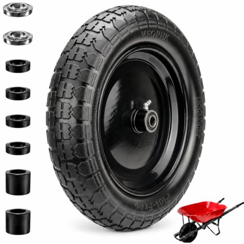 MEOPHK 4.80/4.00-8 Flat Free Wheelbarrow Tire and Wheel, 14.5" Solid Replacement Tire, Universal Fits 4.80/4.00-8, 3.50/3.00-8, 3.25-8, 4.00-6 Sizes,All terrain,3" Centered Hub, 5/8" & 3/4" Bearings