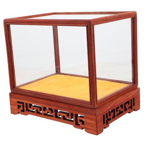 Toyvian Boîte D'affichage Transparente pour Objets De Collection Adulte 12x12x17 Cm Verre Clair Socle en Bois Massif Rangement Et Exposition Décorative pour Bureau Salon