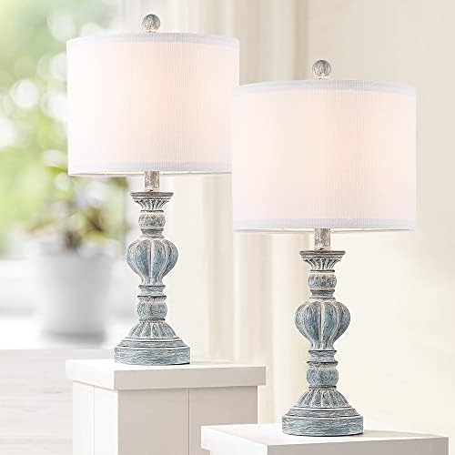 Table Lamps for Bedrooms Living Room Set of 2, 22.75" Bedroom Bedside Nightstand Lamps, Coastal Traditional Vintage Style Table Lamp Aqua/Blue Washed with White Linen Shades, LED Bulbs Included
