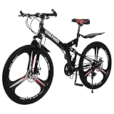 26'' Folding Mountain Bike, Foldable Adult Outdoor Racing Bicycle, 21 Speed Hybrid MTB Bikes, Comple