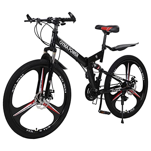 26'' Folding Mountain Bike, Foldable Adult Outdoor Racing Bicycle, 21 Speed Hybrid Mtb Bikes, Complete Cruiser Beach Snow Cycling, Women Men City Commuter Road Bicycle (Red) #TOP30