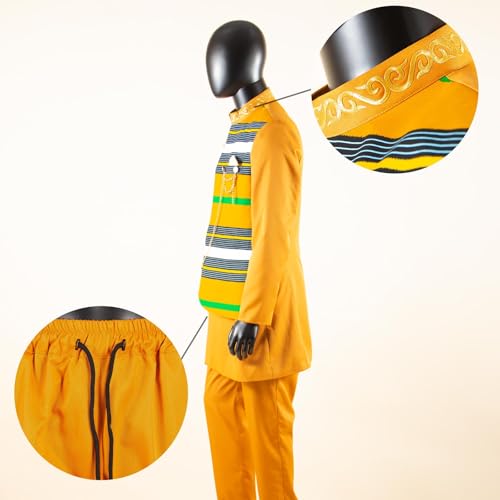 Men`s Suit Slim Fit Embroidery Gold Chain Single Breasted Print Blazer and Trousers Set African Clothes 5