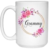JOJIUART GavinsDesigns Grammy Flower Novelty Coffee Mug For Mother's Day - Pink Flowers On Gold Frame New Birthday s 15oz, MUG-DQXR6OM4JL-15oz