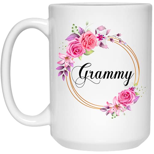 JOJIUART GavinsDesigns Grammy Flower Novelty Coffee Mug For Mother's Day - Pink Flowers On Gold Frame New Birthday s 15oz, MUG-DQXR6OM4JL-15oz
