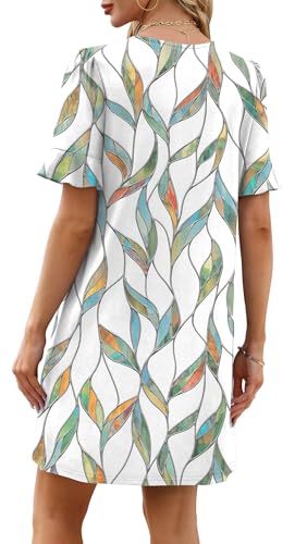 Image of OFEEFAN Summer Dresses for Women Ruffle Short Sleeve V Neck Casual Shift Dress with Pockets
