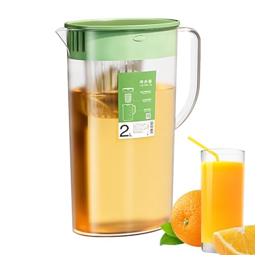 Large Water Pitcher with Lid, 2L Fruit Infuser Pitcher with Handle, Hot and Cold Water Jugs with Fruit Infuser, Leakproof Fridge Door Water Jugs, Water Infuser Pitcher for Iced Tea, Lemonade, Juice